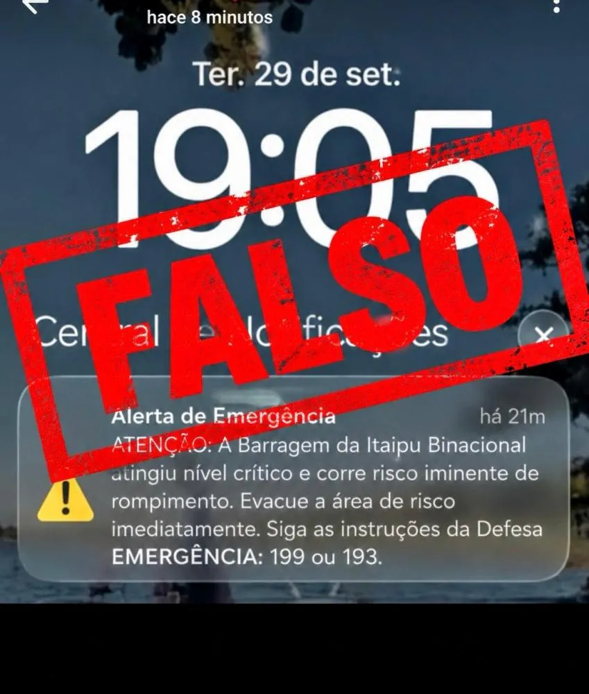 Itaipu Binacional desmentiu mensagem que circula em aplicativos de mensagens sobre suposto risco de rompimento da barragem.