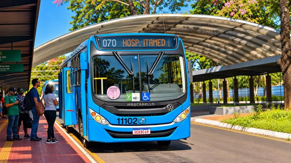 Ônibus da VISAC circulam com adesivos do Outubro Rosa para alertar sobre sinais do câncer de mama e a importância da avaliação profissional. Foto: divulgação/VISAC.