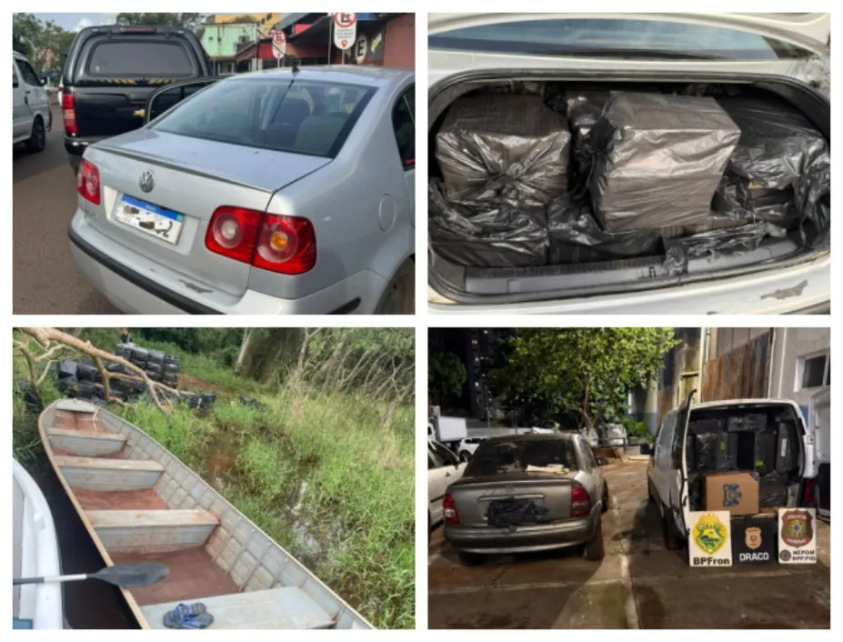 Os flagrantes resultaram também na apreensão de três veículos e uma embarcação, que eram usados no transporte dos cigarros (Fotos: Polícia Federal)