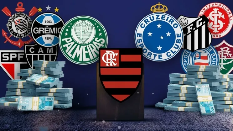 Flamengo lidera as estimativas de gastos salariais da Série A, com R$ 50 milhões mensais, enquanto a Chapecoense aparece na última posição, com R$ 3,8 milhões. Imagem gerada por IA